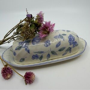 Vintage Blueberry Ceramic Butter Dish with Lid Cottage Farmhouse